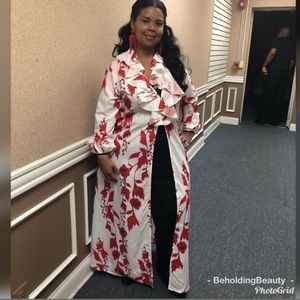 Plus size red and white ruffle shirt/duster